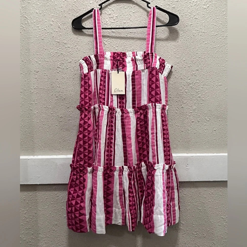 Elan Pink and White Tiered White and Pink Dress NWT Small